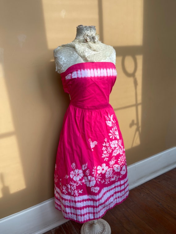 Vintage Strapless Pink Batik Sundress S/M Bette of