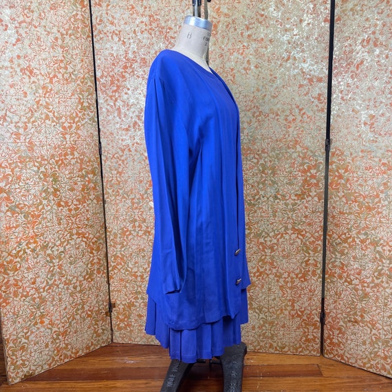 90s Electric Blue Ensemble L/XL Drop Waist Dress … - image 3