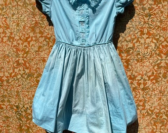 Celeste 1960s Girl's Dress Faded Blue Cotton Dress S Peter Pan Collar