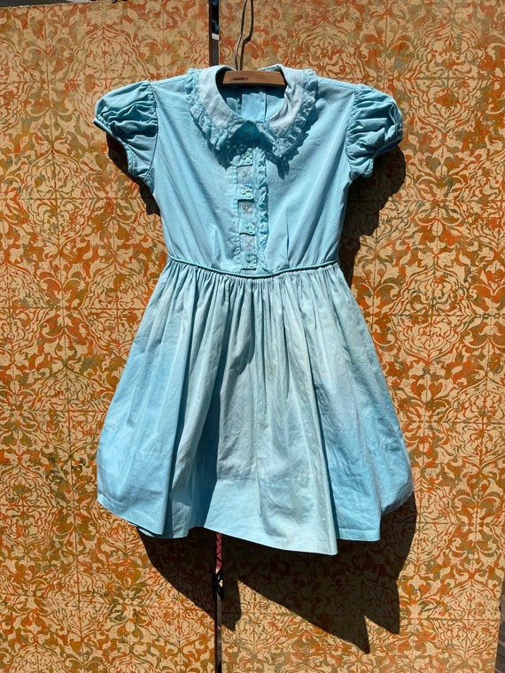 Celeste 1960s Girl's Dress Faded Blue Cotton Dres… - image 1
