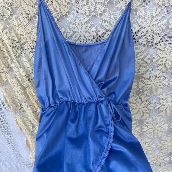 70s Blue Teddy S Lingerie Bodysuit Periwinkle Nylon - Gem