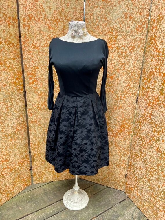50s Vintage Black Cocktail Style Dress P Black Br… - image 3