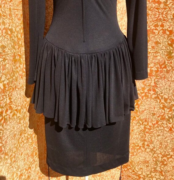 Black Peplum Dress 80s does 40s Beaded Collar Dre… - image 7