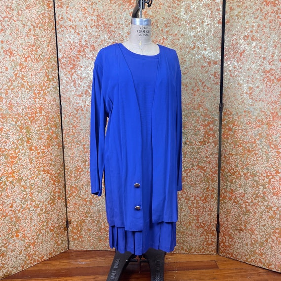 90s Electric Blue Ensemble L/XL Drop Waist Dress … - image 1