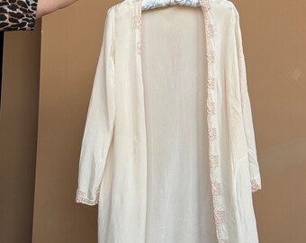 20s Silk Short Robe XS Antique Dressing Gown Spiral Lace
