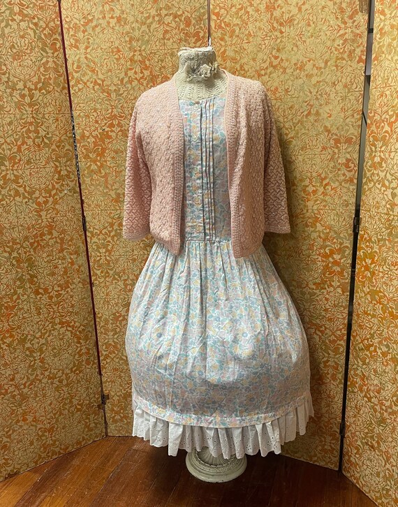 80s Pastel Floral Dress w Petticoat S/M - image 9