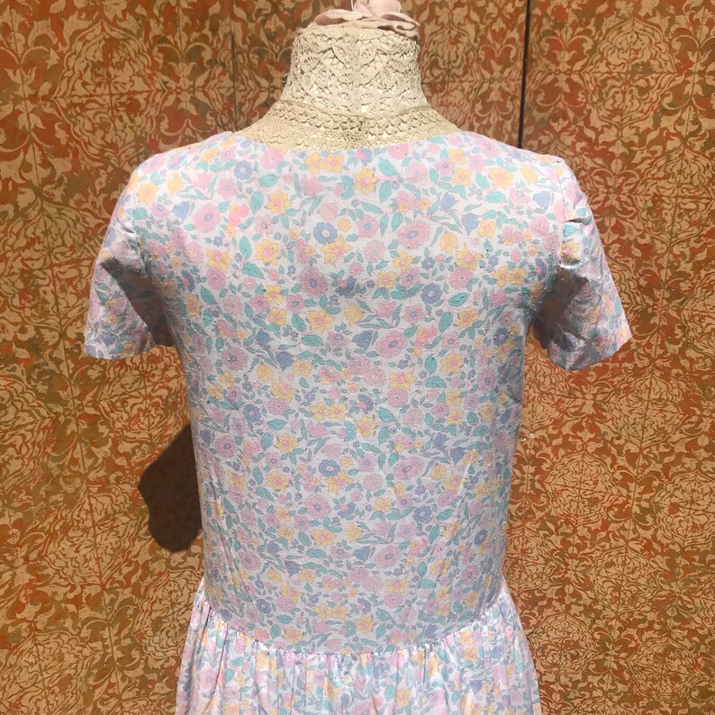 80s Pastel Floral Dress w Petticoat S/M image 4