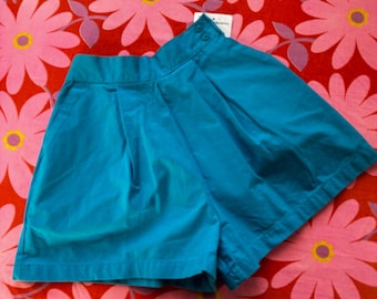 Vintage Turquoise Blue Cotton Side Button Shorts XS/S Cherokee