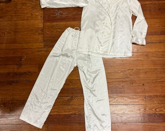 Vintage 70s White Satin Pajamas S Tom Bezduda for Barad & Co