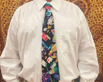 Vintage Nicole Miller Silk Tie Make Up Novelty Print 1990