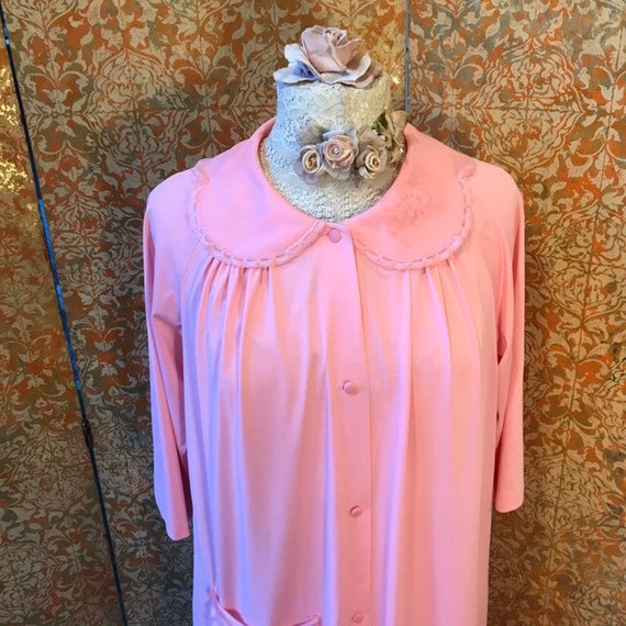 60s Pink Robe M Shadowline Housecoat Pink 1960s V… - image 9