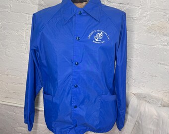 Giacca a vento in nylon blu vintage anni '70 M Marina Oklahoma