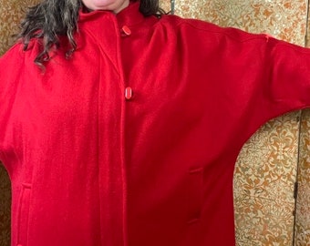 Vintage Red Batwing Sleeve Wool Coat L/XL Herman Kay