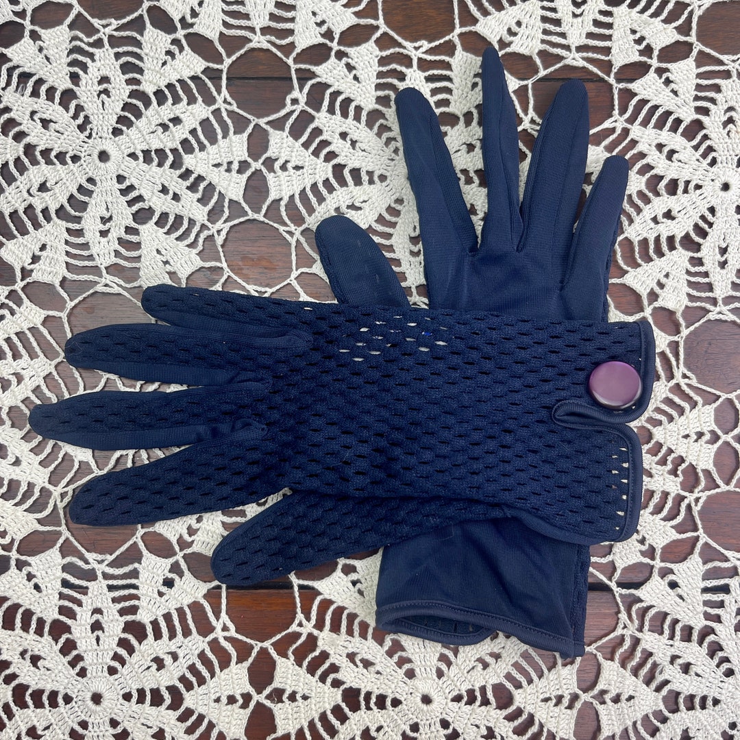 50s Vintage Gloves Kayser Navy Blue Gloves Stretchy Mesh Etsy