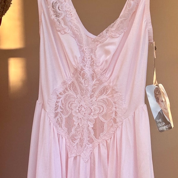 Vintage Olga Nightgown S Blush Pink Lace Bodice Gown