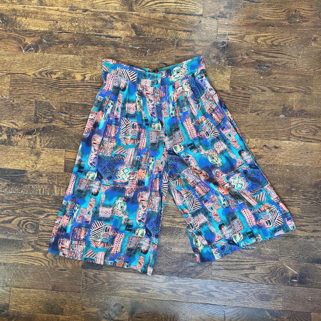 90s Vintage Colorful Culottes M Palazzo Pants Wide Leg Shorts - Etsy
