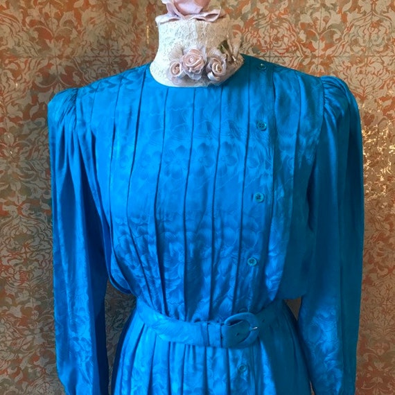 80s Secretary Dress Vintage Turquoise Dress Medium