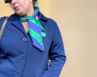 70s Large Vintage Blue Polyester Trench Coat