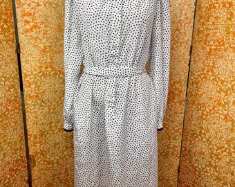 Dress 80s Vintage Dress M Domino Print Shirt Dress