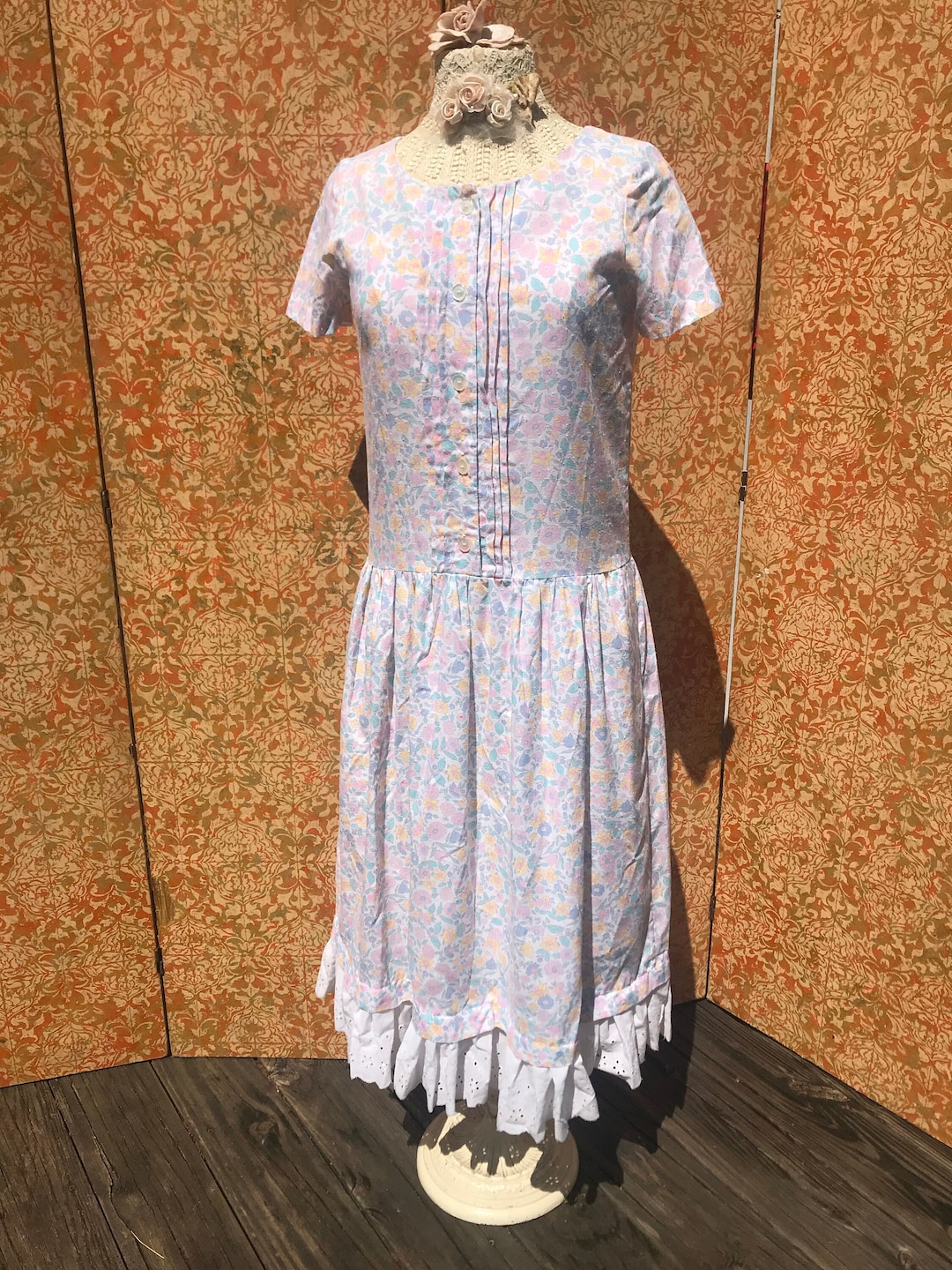80s pastel floral mini dress (M)