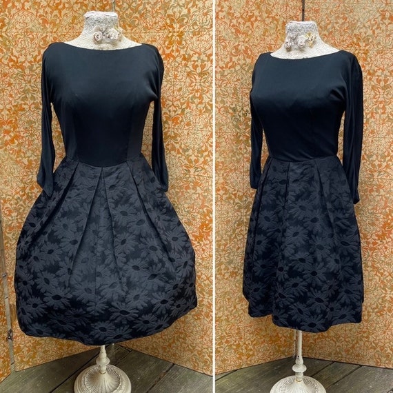 50s Vintage Black Cocktail Style Dress P Black Br… - image 4