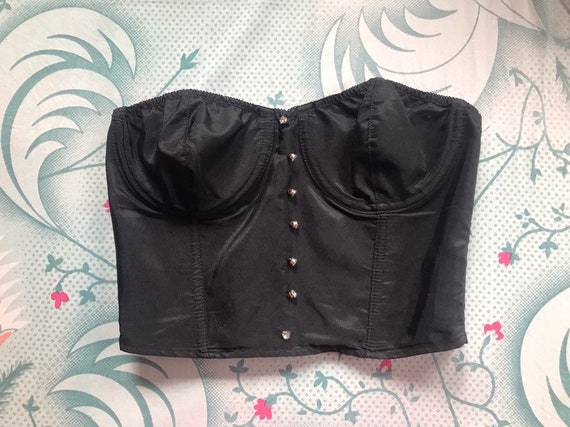 Vintage Vassarette Black Corset 80s Bustier Strapl