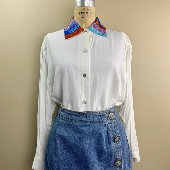 beaded collar blouse