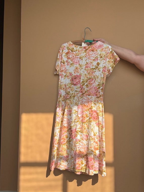 Vintage Pink Floral Linen Buttonfront Dress XL - image 2