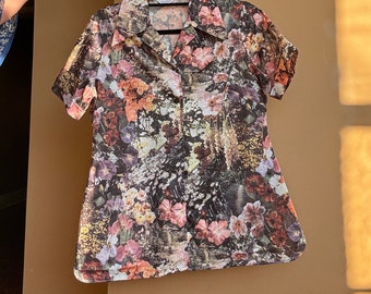 Vintage 70s Floral Photo Print Shirt M