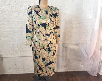 Ensemble de soie florale vintage des années 80 M Adrianna Papell pour Talbots Petites