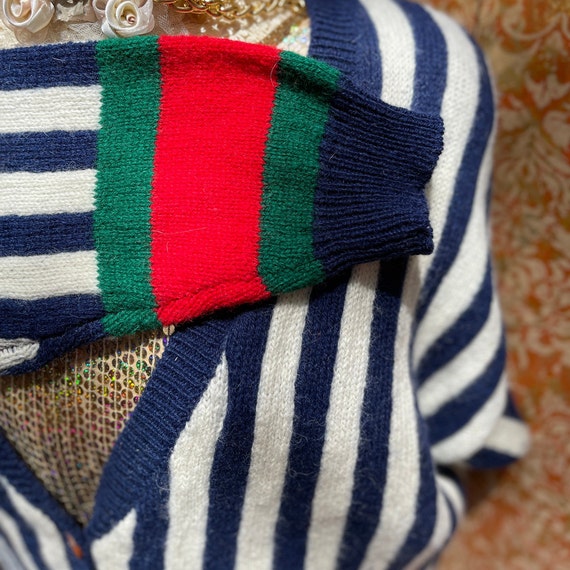 Shetland Cardigan 80s Striped Wool Sweater L Seyc… - image 6