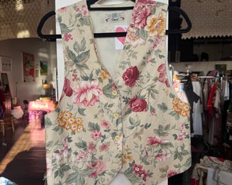 1970s Orvis Floral Cotton Vest M Romantic Vintage