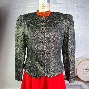 80s Gold Brocade Jacket M Metallic Paisley Jacket