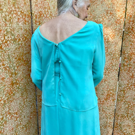 70s Miss Elliette Blue Bow Dress Aqua Crepe Gown - image 4