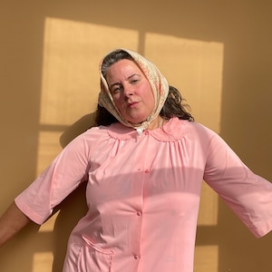 60s Pink Robe M Shadowline Housecoat Pink 1960s Vintage Loungewear