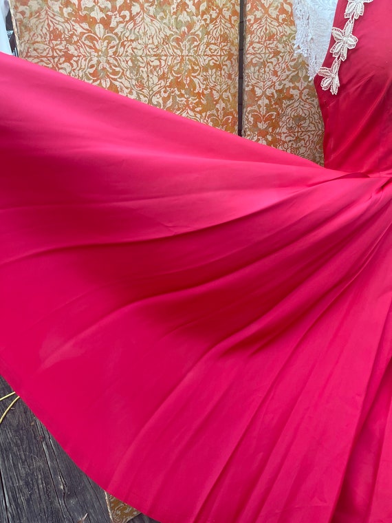 50s Red Party Dress S Taffeta Halter Dress with F… - image 10