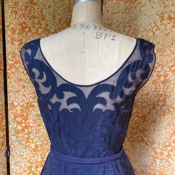 40s 50s Vintage Dress S Blue Flourish Applique Wi… - image 6