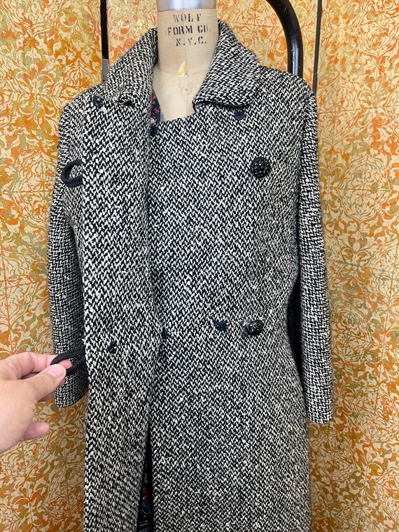 Women's Vintage Black & White Tweed Short Coat S/M