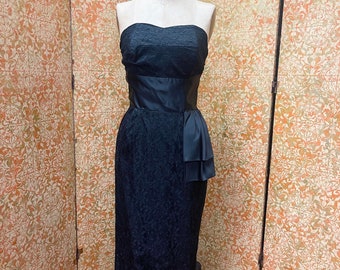 60s Black Lace Strapless Dress S Ferman O&#39;Grady