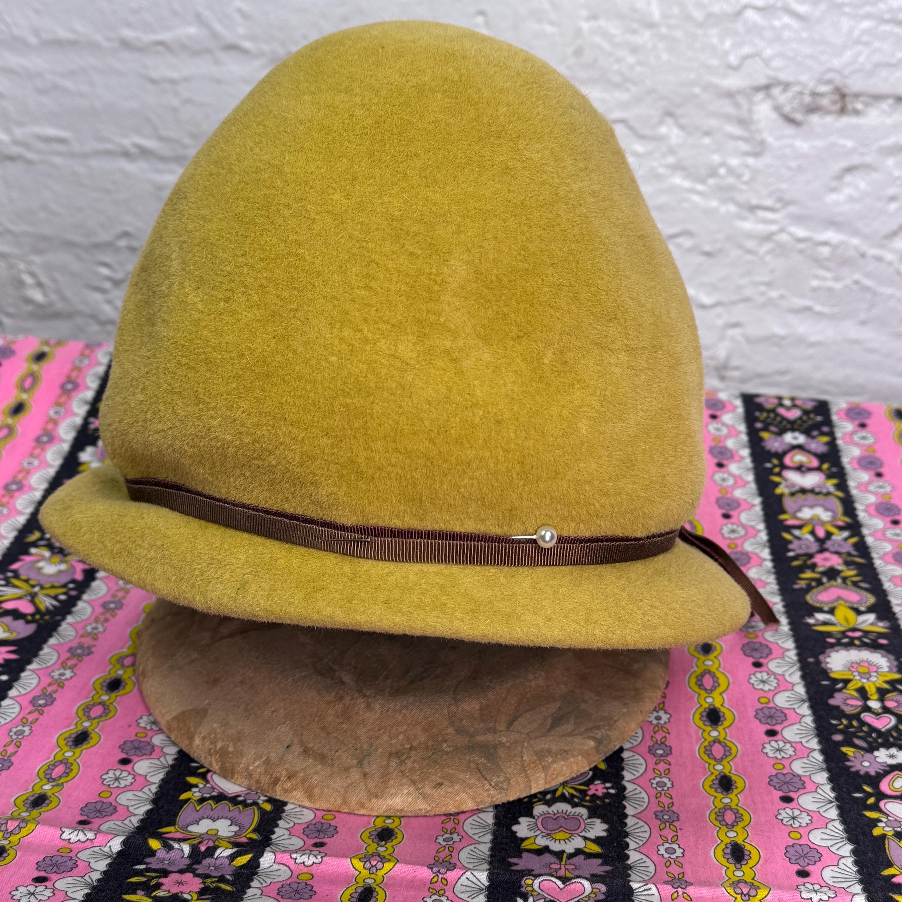 1960s Mod Vintage Gold Large Round Felt Bubble Style Designer Hat By  Adolfo 1960s Adolfo Realites Yellow Straw Floral Sun Hat — Canned  main image 2