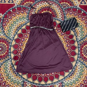 70s Purple Disco Dress S Strapless or Tie Straps