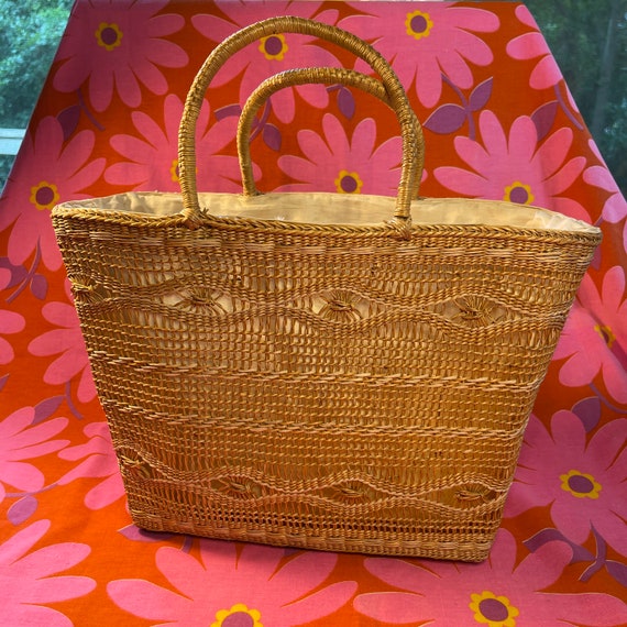 Vintage Beach Bag Seagrass Basket Purse Oversized Str… Gem