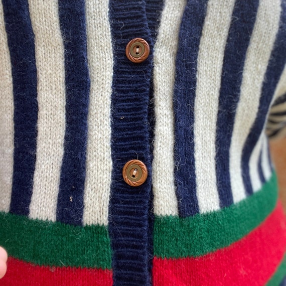 Shetland Cardigan 80s Striped Wool Sweater L Seyc… - image 4