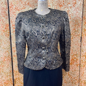 80s Gold Brocade Jacket M Metallic Paisley Jacket