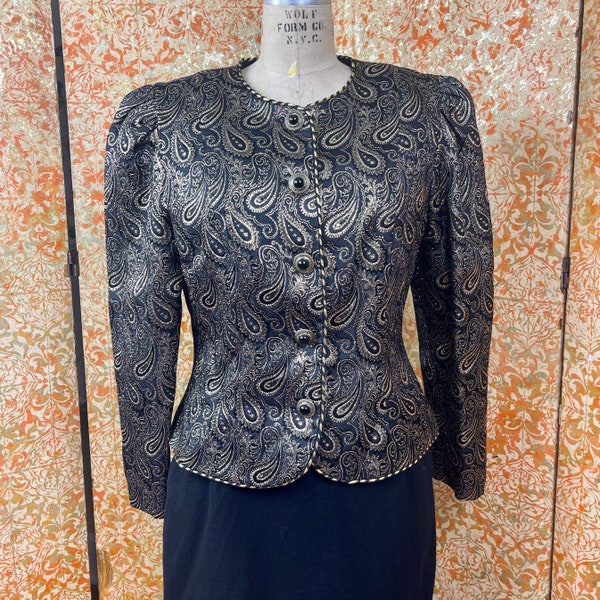 80s Gold Brocade Jacket M Metallic Paisley Jacket