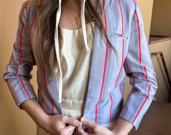 Vintage 80s Striped Bolero  Jacket  Open Blazer