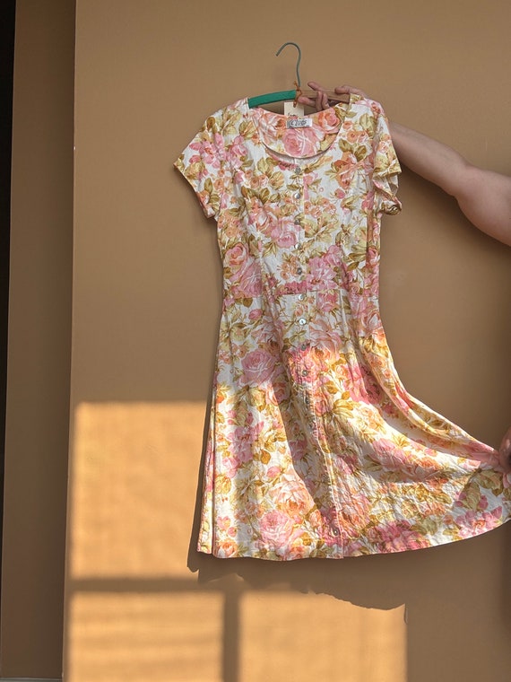 Vintage Pink Floral Linen Buttonfront Dress XL