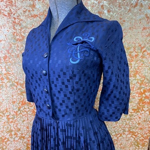 50s Vintage Navy Fit n Flare Dress XXS