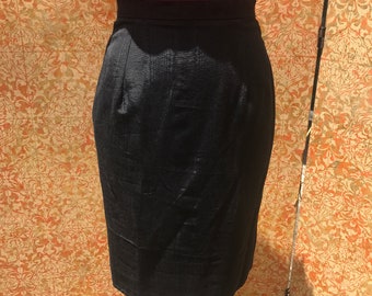 Black Skirt Pencil S 80s Vintage Skirt S Black Moire