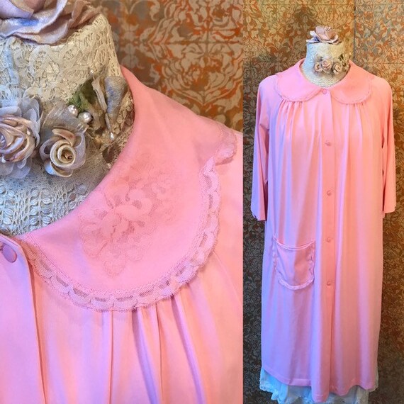 60s Pink Robe M Shadowline Housecoat Pink 1960s V… - image 6